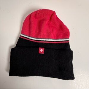 T-Mobile Tuesday Black Magenta Winter Hat One Size Knit Beanie
